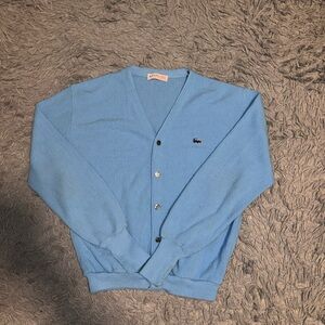 Vintage 80’s Izod Lacoste Men’s Blue V-Neck Cardigan Sweater Size XL Made In USA